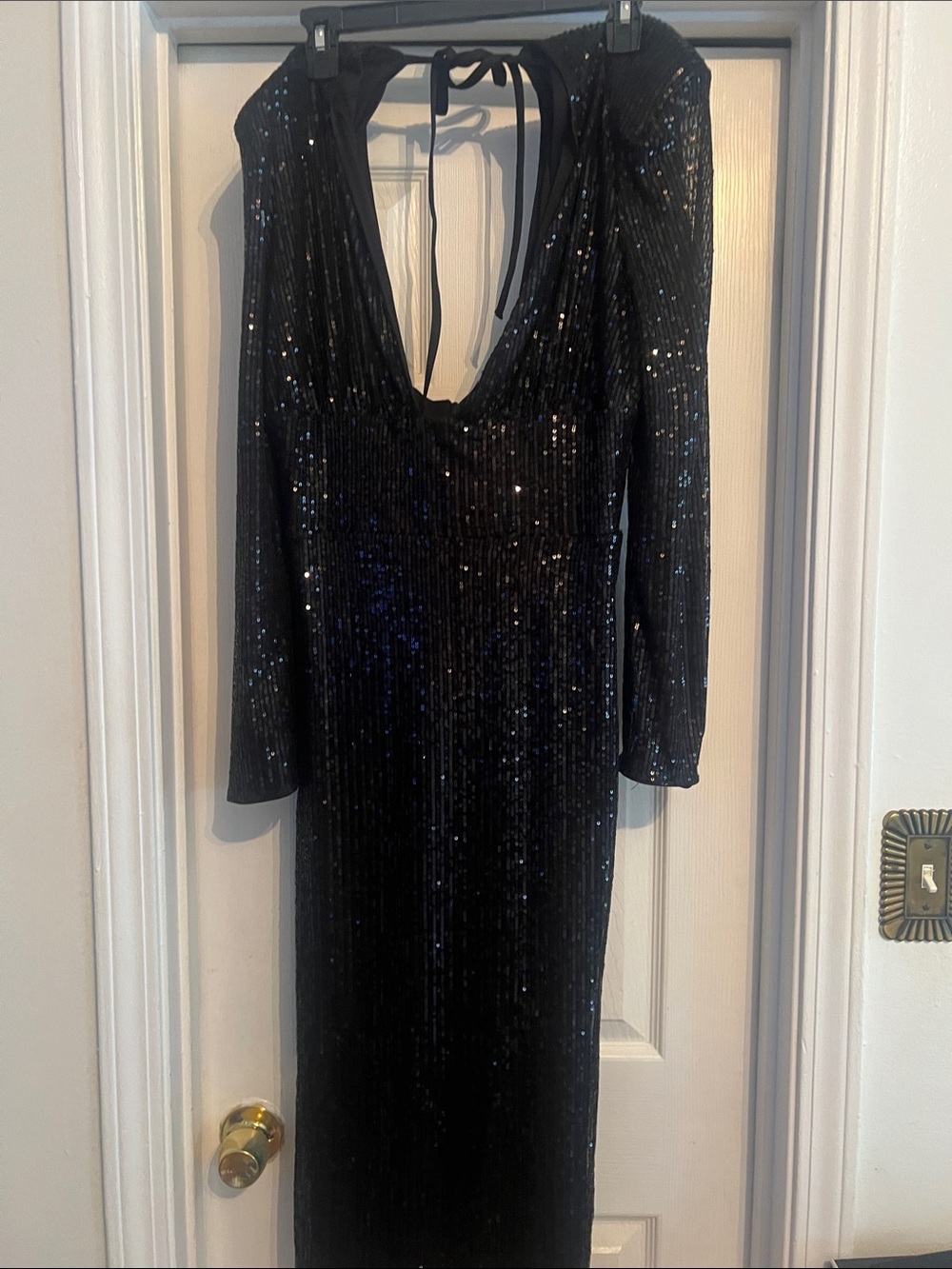 Source Unknown Black Sequin Backless Long Sleeve Evening Dress